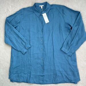 Eileen Fisher Organic Handkerchief Linen Long Shirt Tunic Womens XL Button Up